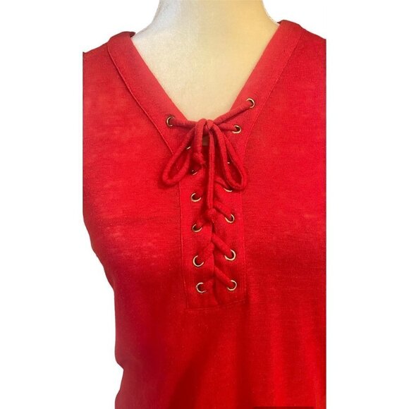INC International Concept Linen Blend Lace Tie-Up Tank Top, Red,  Womens P/S - Picture 3 of 9